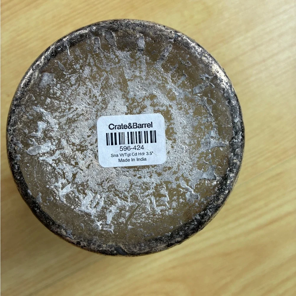 Set of 3 Crate & Barrel SONA Silver and Gray Glass Candle Holder Hurricanes